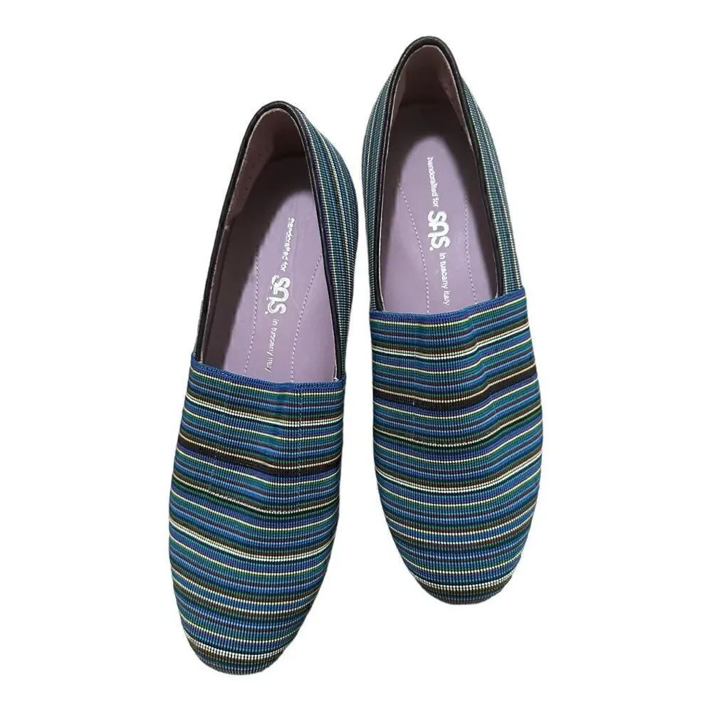 SAS  | Becky - Jute-Wrapped Wedge in Bright Blue Stripe Made in Italy | 8WW